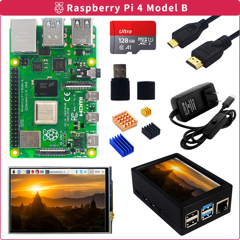 Raspberry Pi 4 Model B Kit 2G / 4G 8G RAM + 3 5 дюймовый сенсорный экран чехол источник питания SD