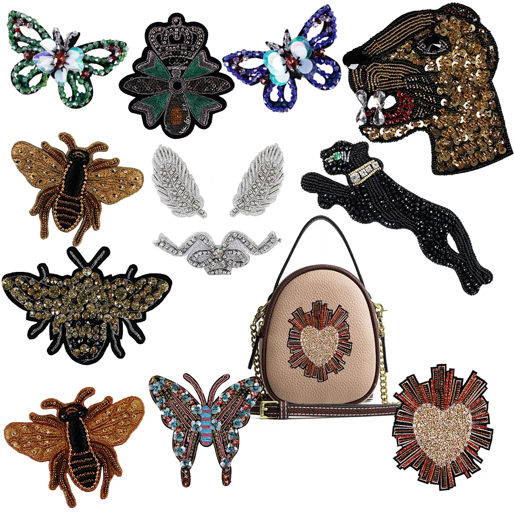 1 шт. ручная работа бусины пчела Бабочка бант с пером Леопард сердце нашивки для