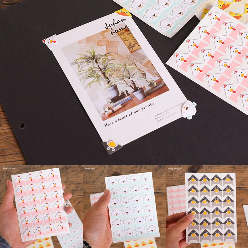

4 Sheets Scrapbooking Corner Paper Stickers Albums Decor Cartoon Home Decors Stationery 96 Pcs Handwork Frame