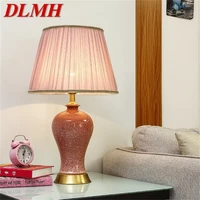 dlmh ceramic table lamps pink luxury copper desk light fabric for home living room dining room bedroom office