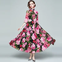 zuoman women spring elegant floral dress festa high quality long maxi vintage party robe femme designer chiffon vestidos