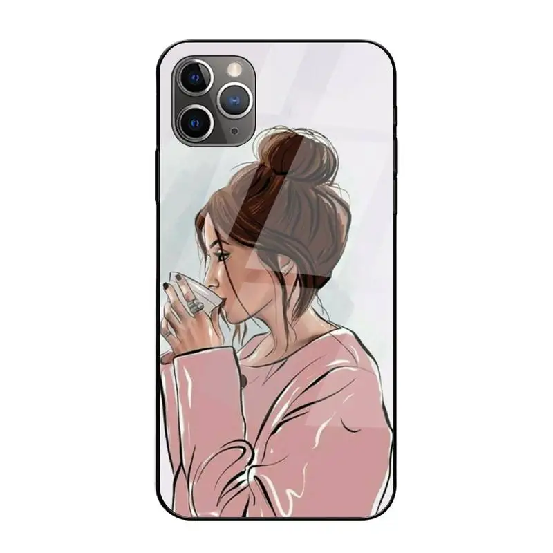 

0 Fashion Beautiful Girl Pattern Phone Case Tempered Glass For Iphone 6 6s 7 8 Plus XR X XS 11 12 Pro Max