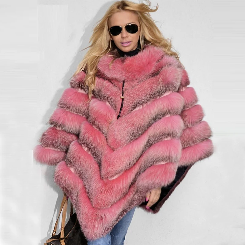 2022 New Real Fox Fur Coats Women Natural Whole Skin Genuine Fox Fur Capes And Ponchos One Size Woman Outwear With Fur Collar