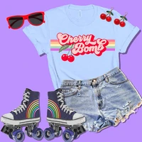 cherry bomb rainbow letters printed cute shirts plus size cotton casual summer clothes short sleeve aesthetic tshirt women