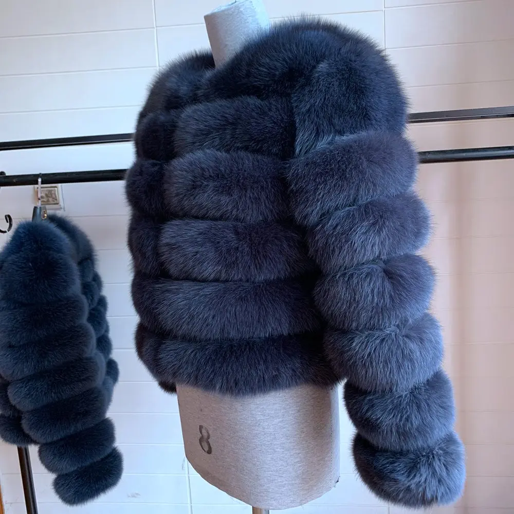 Long sleeve 2020 new arrival women winter thick fur coat real fox fur jacket high quality fox coat stand collar outfit