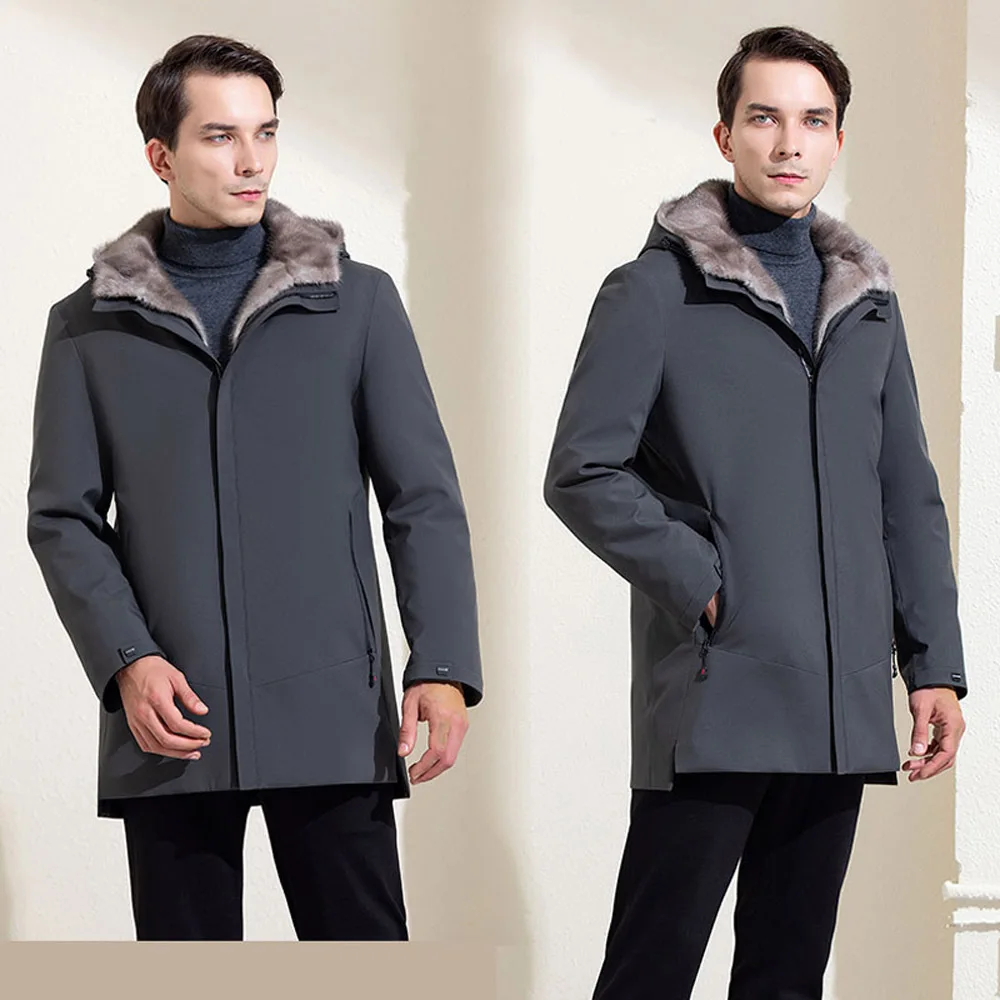 Роскошные парки из меха норки Мужская зимняя теплая одежда с капюшоном