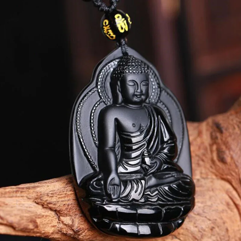 

Natural Obsidian Patron saint Jade Pendant Jewelry Lucky Exorcise evil spirits Safety Auspicious Amulet Jade Fine Jewelry