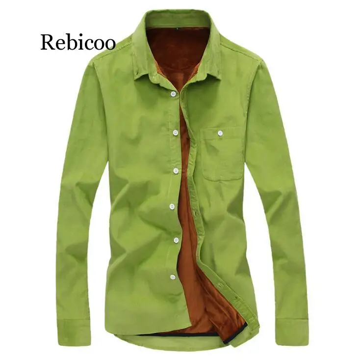 

Winter Men's corduroy Slim Fit Men Long Sleeve Thick Shirt Men dress Floral Male Casual Pure Color Man Shirt Fleece 5XL 4XL