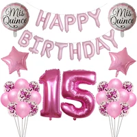 1set mis quince my fifteen 15th years old birthday party balloons number 15 baloon spanish girl pink happy birthday photo props