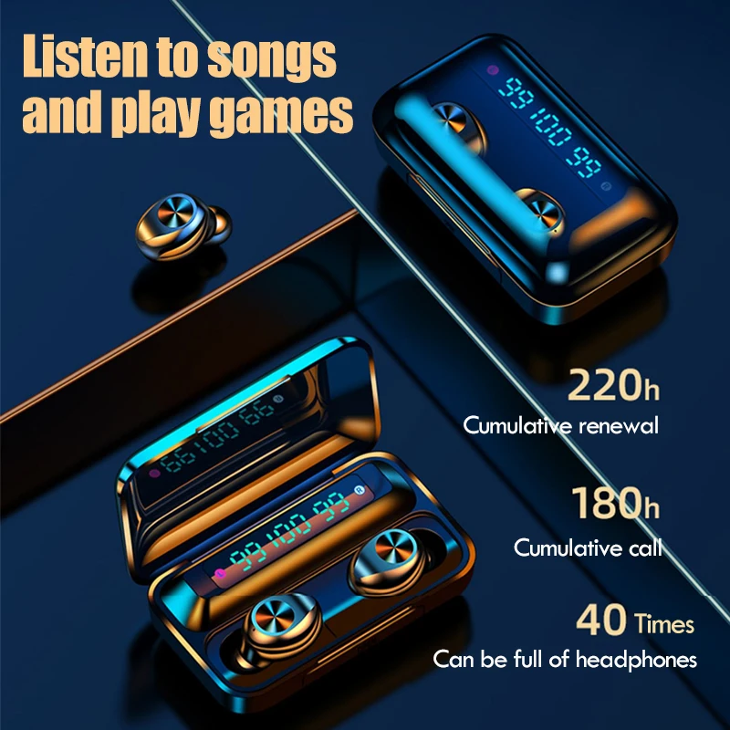 Беспроводной наушники вкладыши TWS Bluetooth 5 0 2200 мАч зарядным устройством 9D Hi Fi