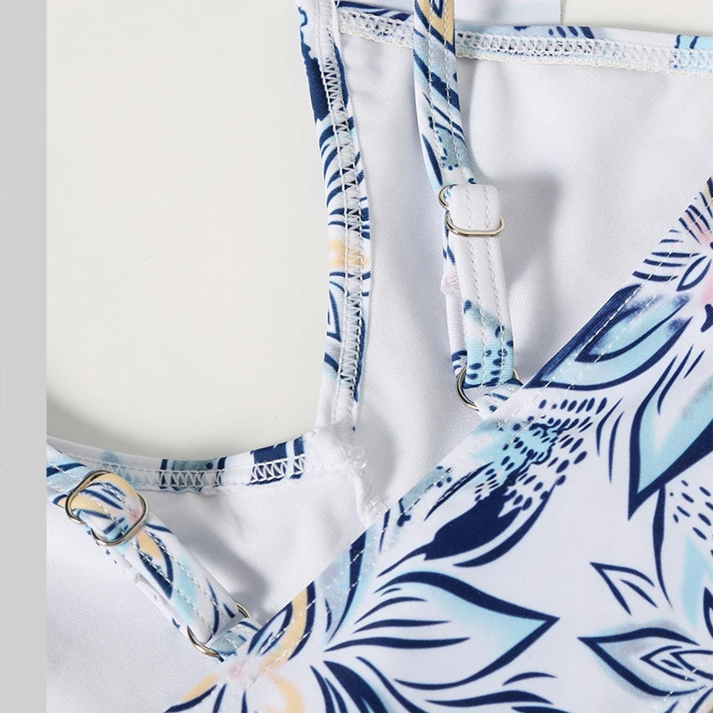 

2021 Summer New Color Matching Print Sexy Parent-Child Swimsuit Pleated Bikini