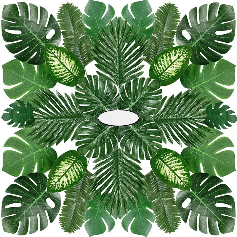 

68 Pieces 8 Kinds Tropical Party Decorations Jungle Monstera Leaves , Artificial Palm Leaves with Faux Stem