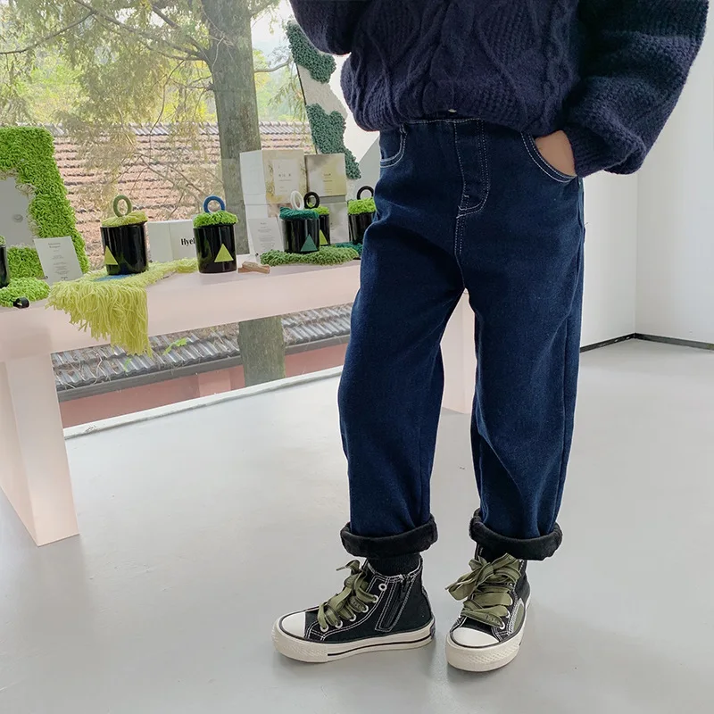 

Girls' jeans Korean autumn and winter new children's wear Plush denim pants casual trouser 11-19
