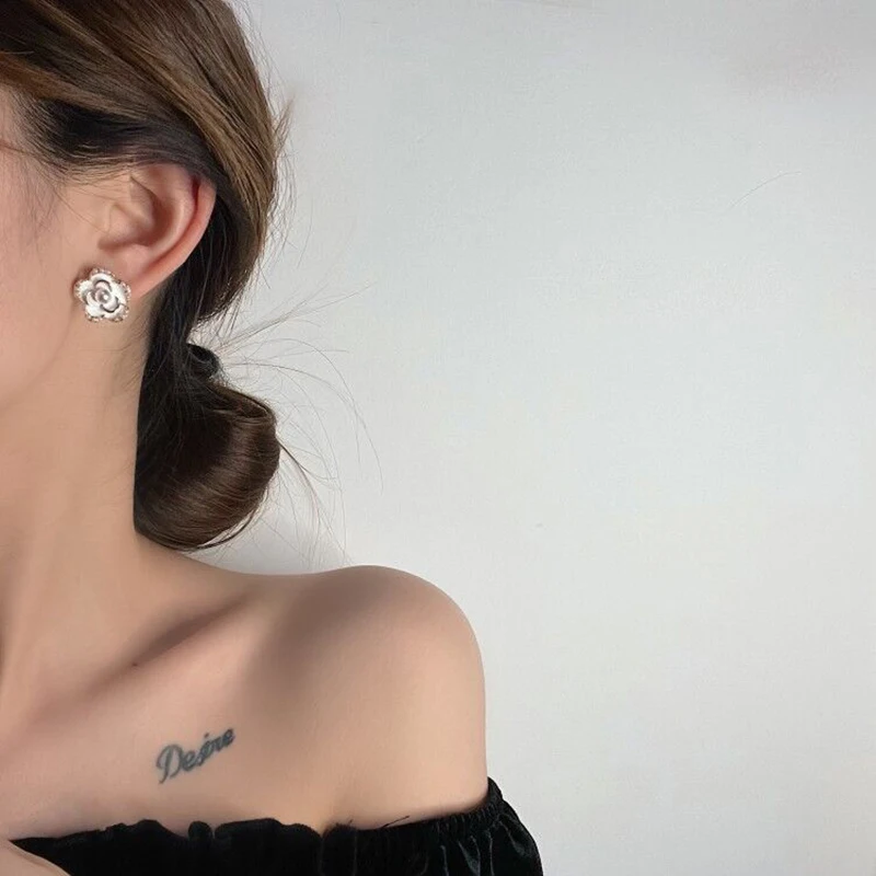 Корейские и японские серьги гвоздики для женщин девушек цветок камилия жемчуг