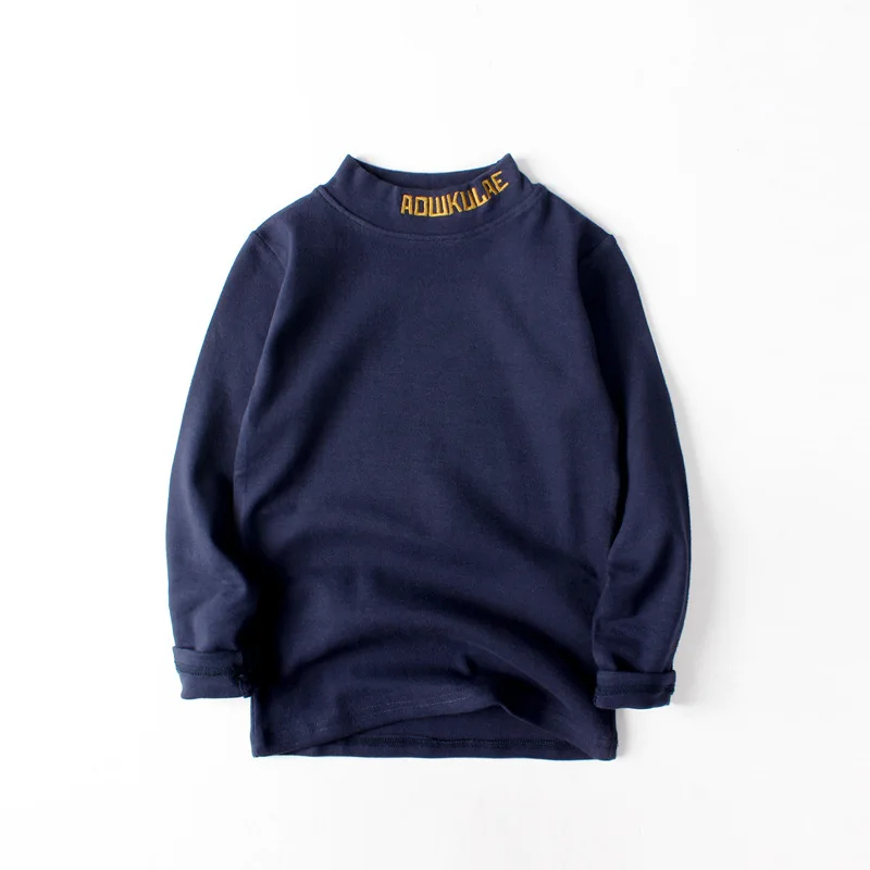 Dark Blue GLO-STORY, новые модные детские однотонные топы с высоким воротником и длинными рукавами, теплое нижнее белье, футболки для девочек и мальчиков - Цвет: Dark Blue