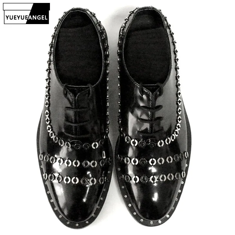 

Handmade Business Genuine Leather Shoes Men England Style Metal Dress Shoes Designer Round Toe Lace Up Sapato Social Masculino