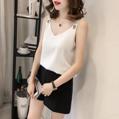 Женский шифоновый топ без рукавов повседневный пикантный с V-образным вырезом