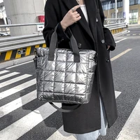 casual nylon black shoulder bag designer cotton women handbag quilted bucket totes warm 2021 winter large capacity tote bag