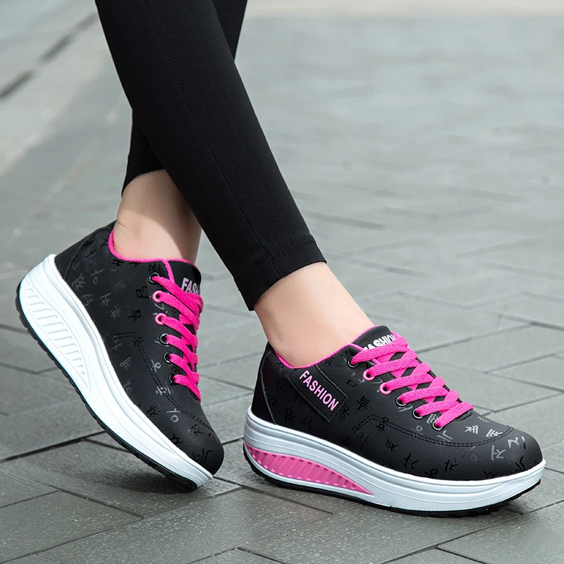 

Women Shake Shoes Casual of Platform Heighten Comfortable Sneakers Ladies Fashion Damping Lace Up Fitness Walking Shoes