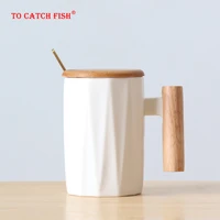 wooden handle ceramic coffee mugliterary teacup office coffee milk cup nordic small fresh hand ceramic cup drinkware gift 400ml