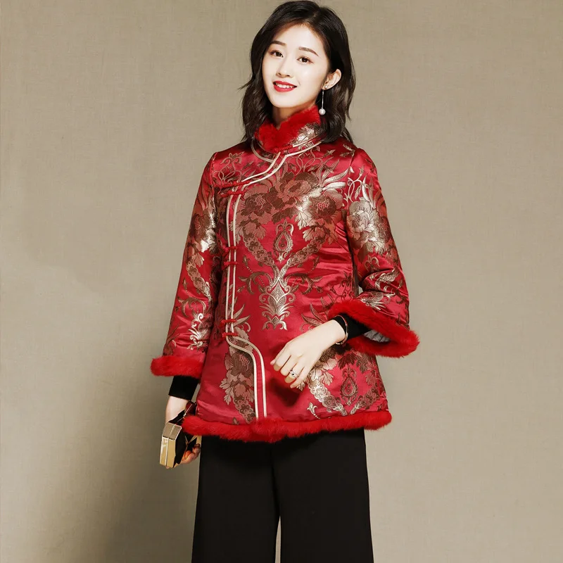 women tang suit Chinese red cheongsam tops vintage traditional embroidery top oriental festival clothing