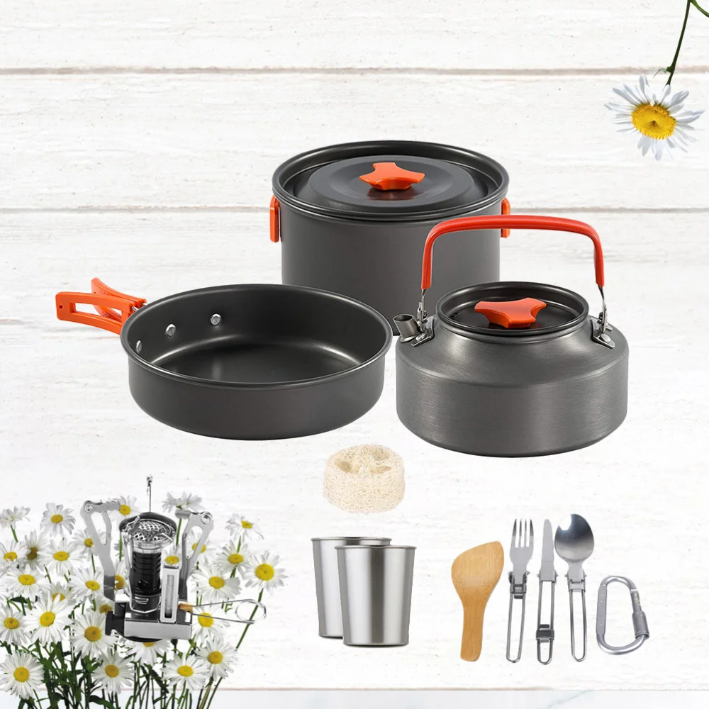

1 Set of Portable Camping Cooking Pot Set Simple Practical Cookers Kettle Set for Outdoor Party Gathering(Black)
