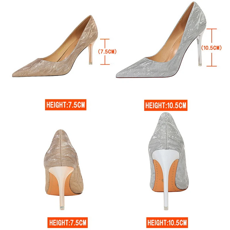 

Shoes Woman Pumps Silver Champagne High Heels Stiletto Wedding Shoes Sequins Women Heels Fashion Ladies Shoes Party Shoe