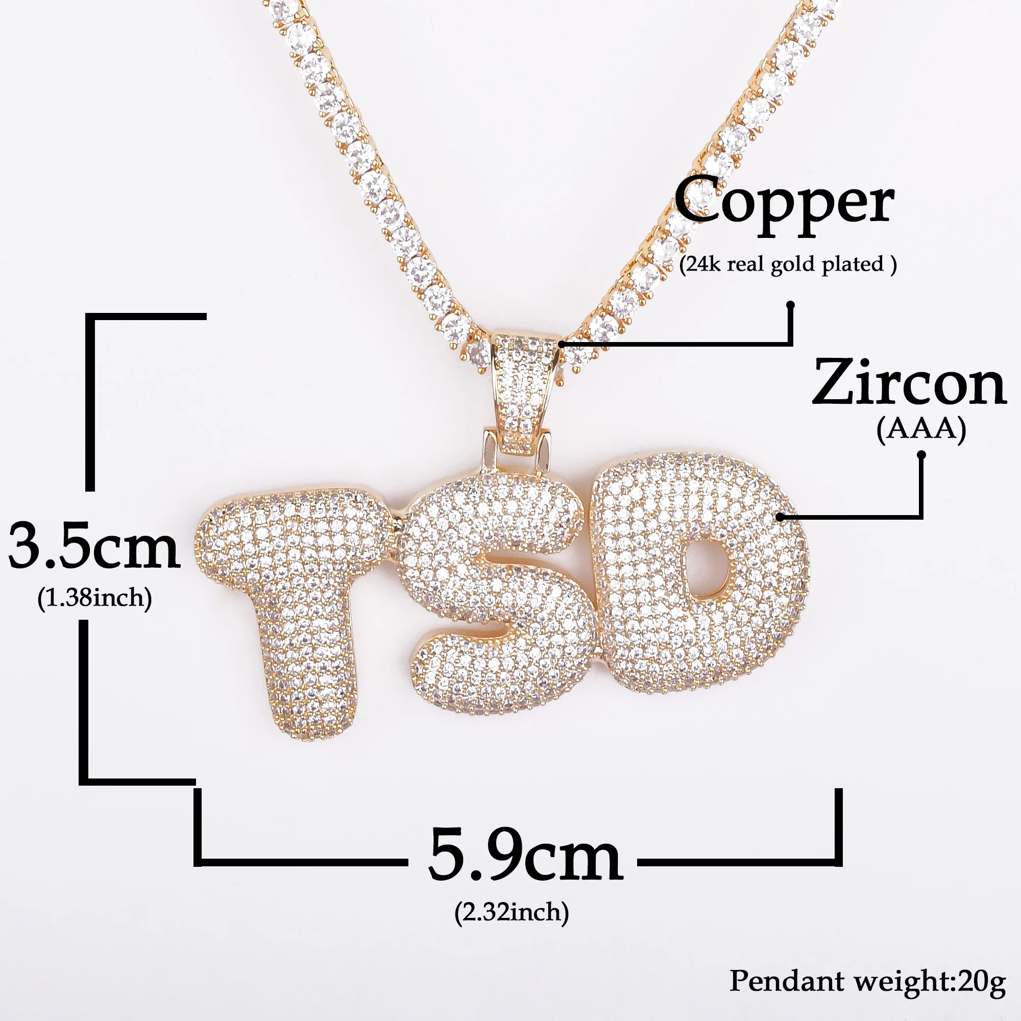 Bubble Letter Custom Name Necklace for Men Personalized Pendant AAAA Cubic Zirconia Real Gold Plated Hip Hop Jewelry Iced Out | Украшения и