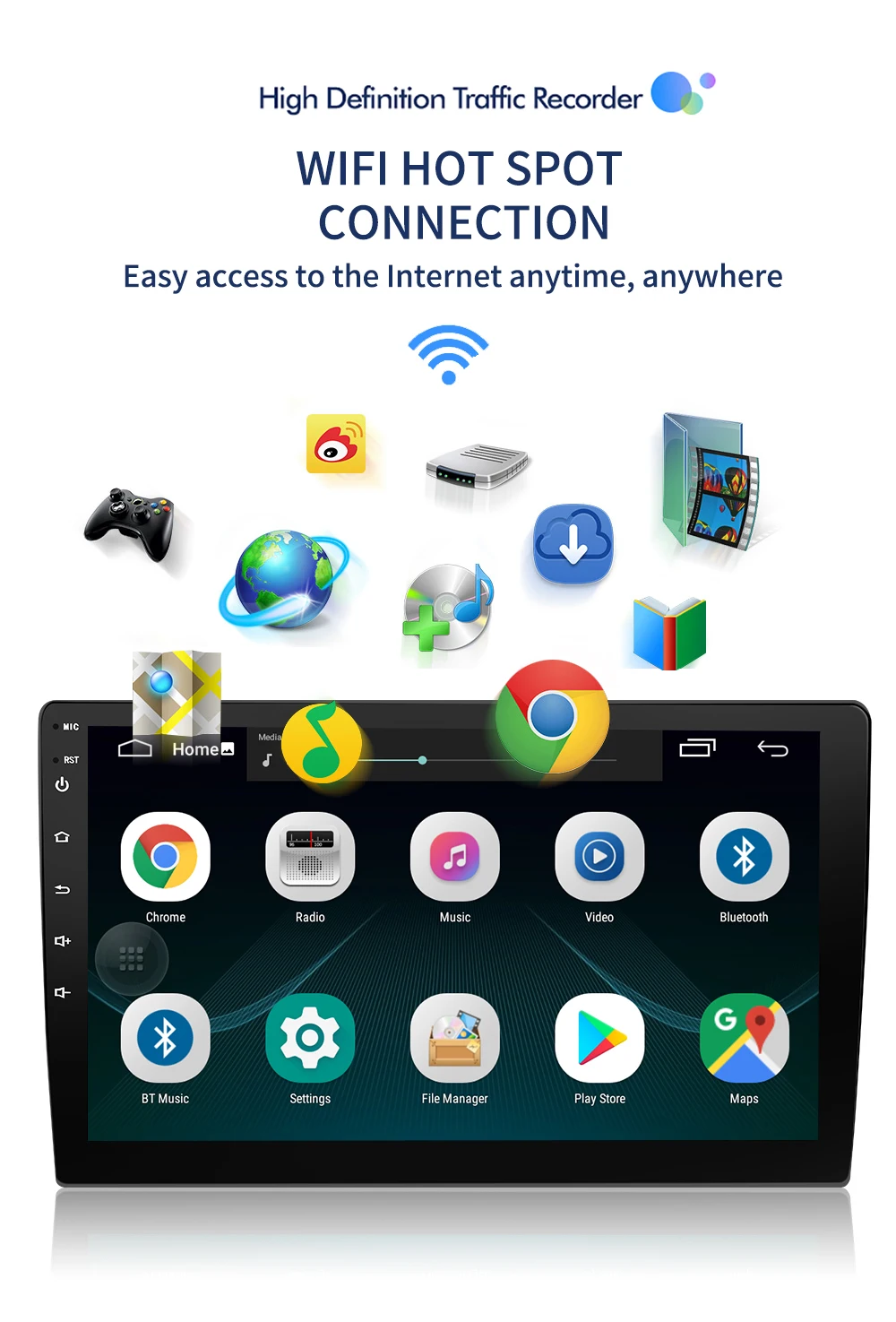Car Radio Autoradio 10" Android 8.1 Wifi Car Stereo Radio Coche GPS Radio Carro Bluetooth Mirrorlink Samochodowe Reversing Cam