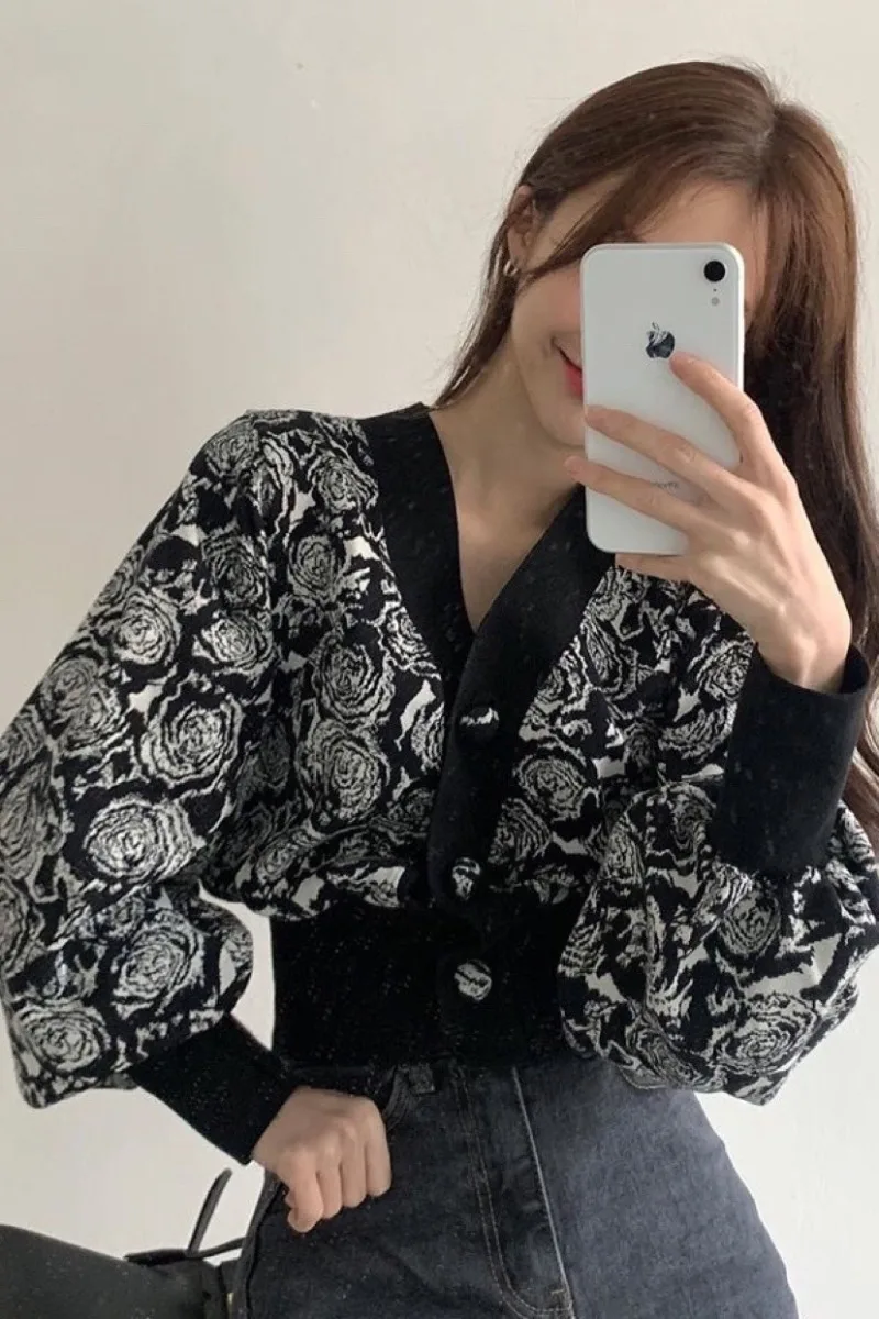 

Fashion Korea Sweater Fashion 2021 Spring New Ladies Vintage Rose Sweater Female Coat Jersey Mujer Women's Clothing EK50MY