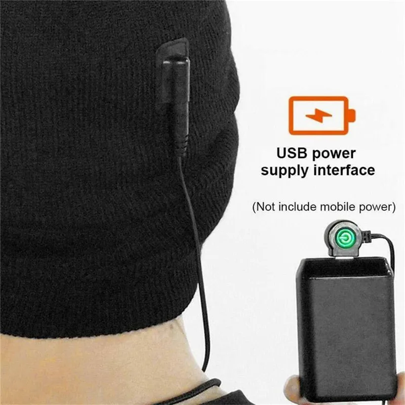 Зимняя мужская и женская перезаряжаемая с USB электрическая шапка с подогревом для кемпинга, катания на лыжах, рыбалки, теплая шапка с подогревом, подарок на Рождество