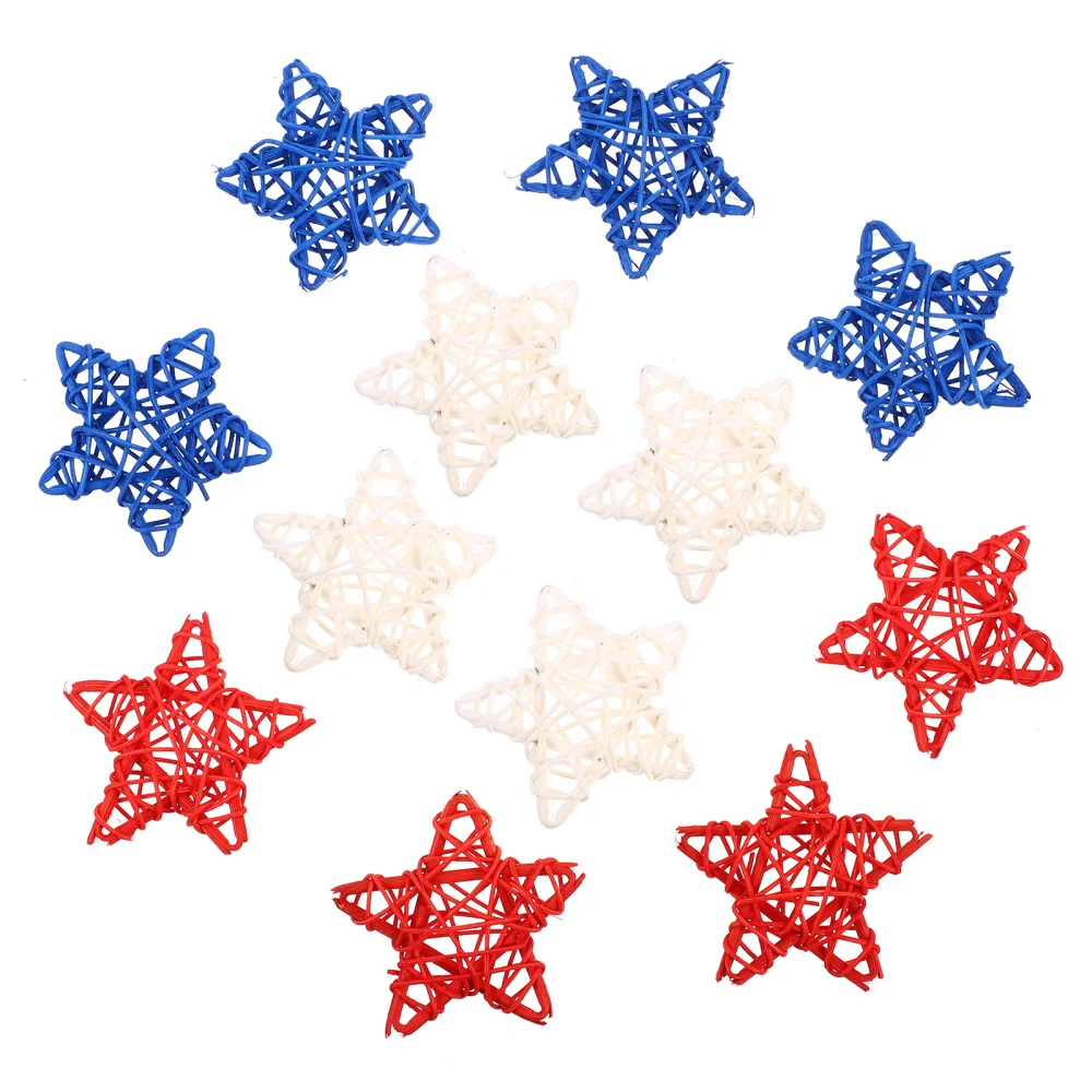 

12pcs DIY Rattan Woven Five-pointed Star Decor Independence Day Decorative Props