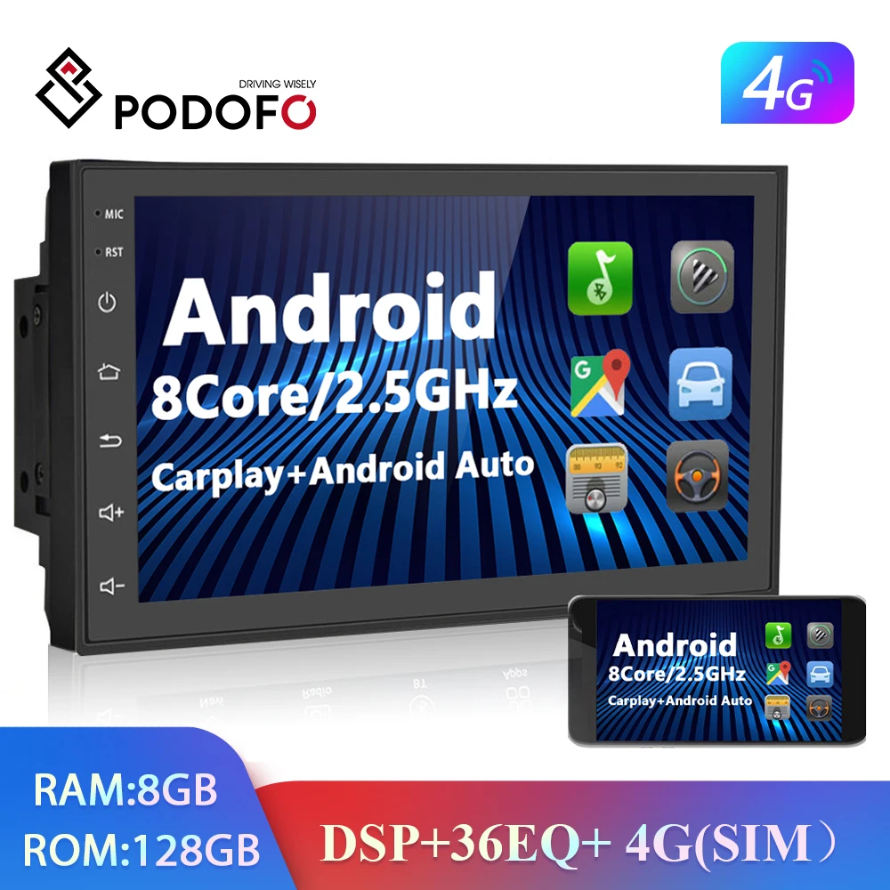 $63.69 Podofo 8+128G 2 Din Car Radio GPS Android 7