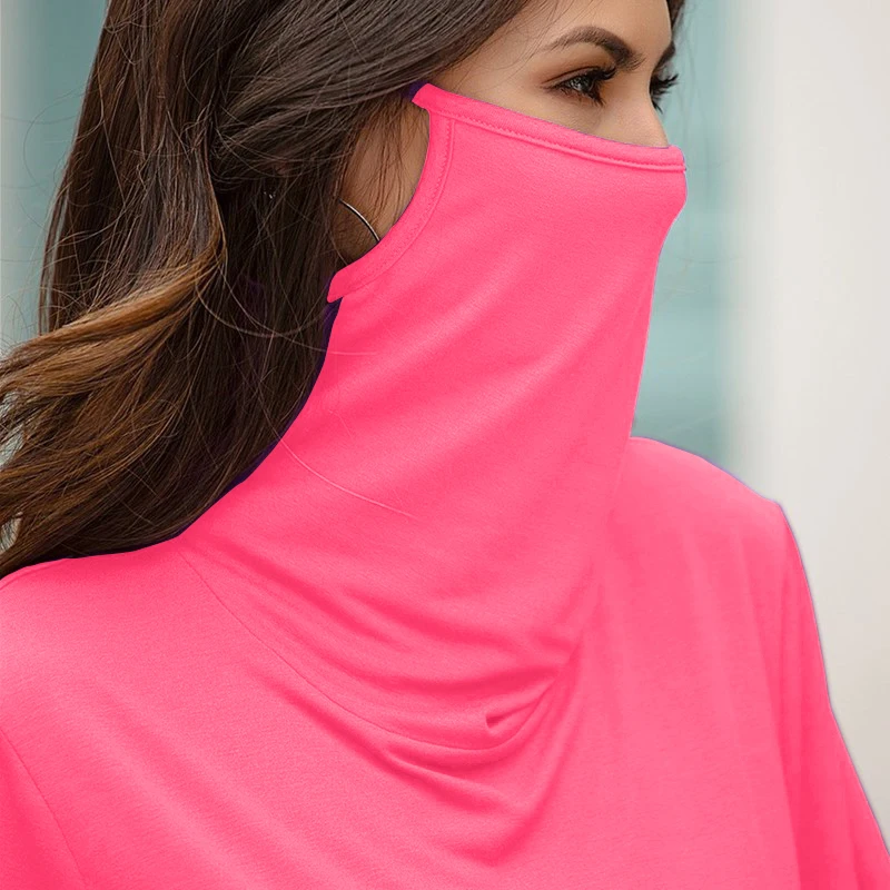 

Spring Autumn Printed Casual Loose Long sleeve tops women Windproof Oversize Dustproof Mask Tie dye High Collar Mask T-Shirt