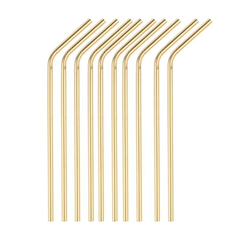

10 PCS Gold Bent Stainless Steel Drinking Straw Reusable Metal Straw 21.5Cm