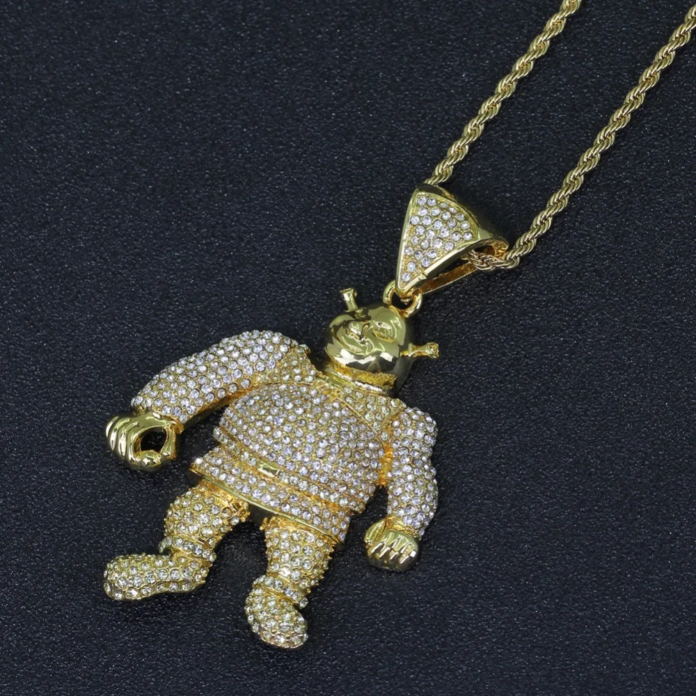 2 цвета Bling Iced Out большой размер мультфильм кулон с изображением из фильма хип хоп ожерелье ювелирные изделия 30 дюймов Франко цепи N638