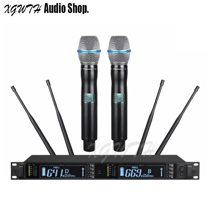 구매 UHF 무선 마이크 시스템 트루 다이버시티 2 다이나믹 카디오이드 헤드셋 마이크, 무대 공연 DJ 교회용