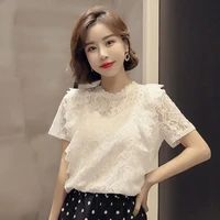 elegant white lace blouse 2022 fashion summer tops womens sexy hollow out embroidery shirts ruffles short sleeve female y520