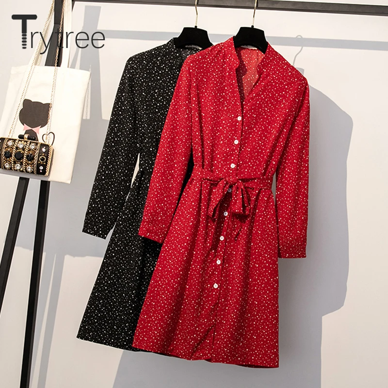 Женское Повседневное платье Trytree повседневное однобортное до середины икры с v