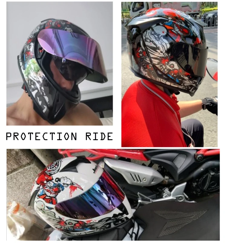

Full Face Safe Motorcycle Helmet Double Lens Latest Version ABS Material Motocross Helmet Motorbike Individuality Braids Horns