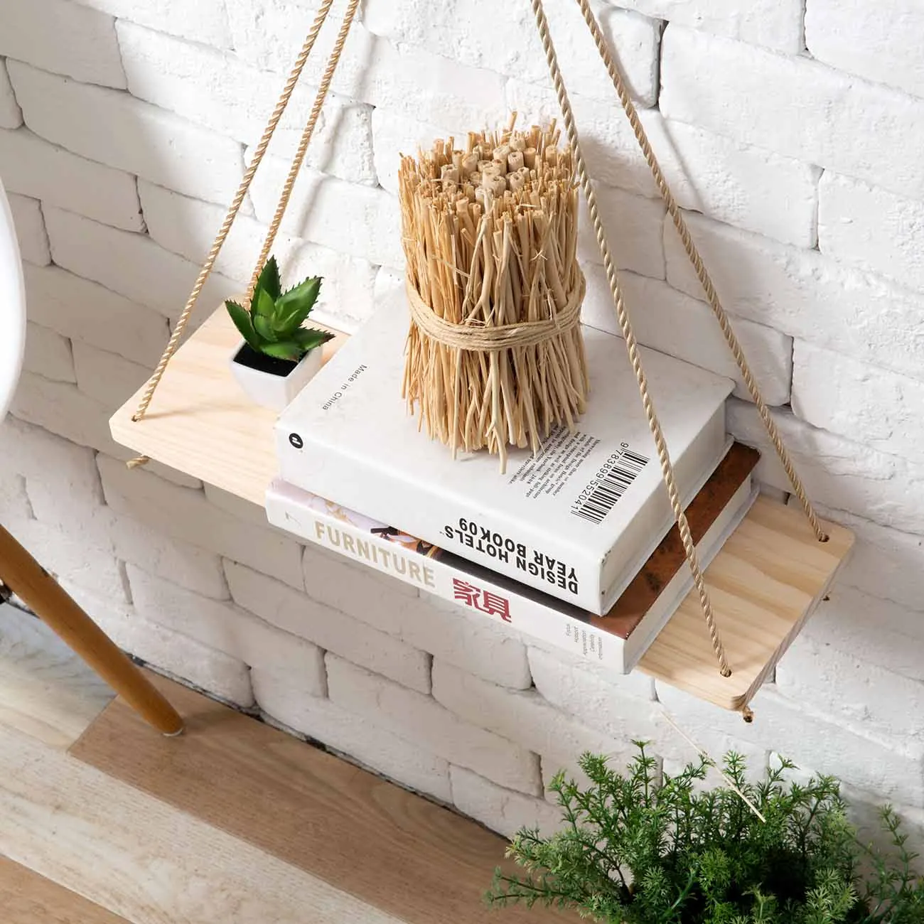 

Double Layer Wood Floating Shelves for Wall Living Room Ornaments Frame Display Stand Bookshelf Plant Flower Pot Holder Rack