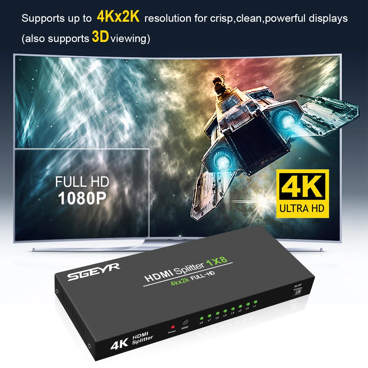 HDMI совместимый сплиттер с питанием от Ultra HD V1.4 выход 1 в 8 4K x 2K @ 30 Гц 3840x2160 1080P 3D