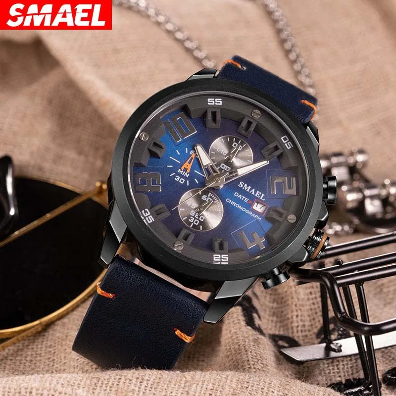 

Men's Waterproof Watch Casual Fake Three-Eye Watch Trend Business Belt Watch luxury