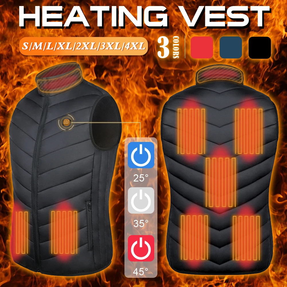

8 Zones Electric Heated Vest 8 Places Heating Waistcoat Thermal Warm Clothing Feather Winter Sleeveless Heated Jacket Riding