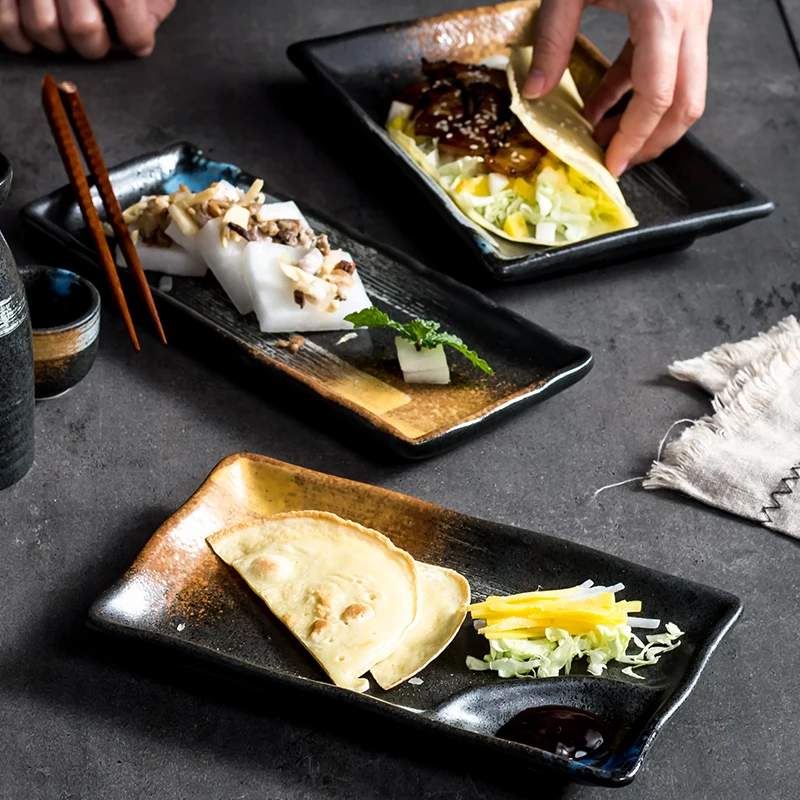 Japanese Retro Ceramic Sushi Dish Modern Minimalist Household Rectangular Cake Dessert Cold Fruit Plate Kitchen Tableware | Дом и сад