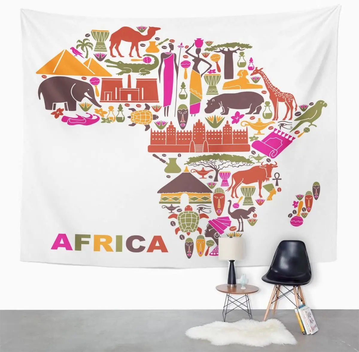 Гобелен южные символы природы культуры и архитектуры Африка в форме карты