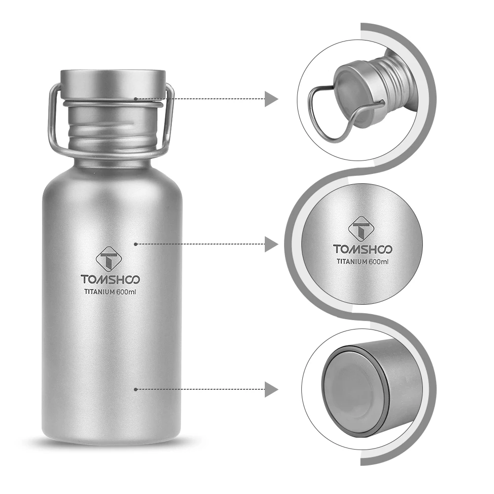 

TOMSHOO Full Titanium Water Bottle with Extra Plastic Lid Outdoor Ultralight Sports Bottles Camping Hiking Cycling Titanium Cup