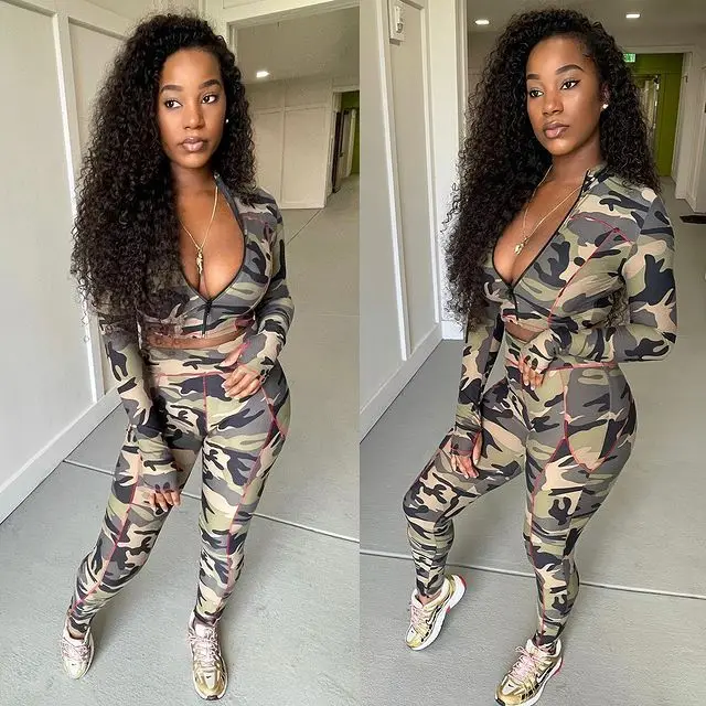 

Camo Print Zipper Crop Top Legging Pants Set Tracksuit Women Autumn Skinny Bodycon Jogger Suit Sportwear Two Piece Set
