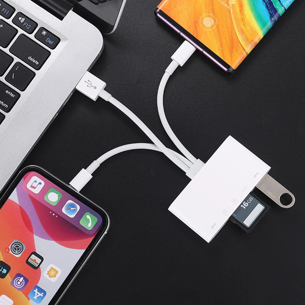 5 in 1 hub usb adapter for iphone android tablet sdtf card reader lighting plug support ios13 type c usb hub phone converter free global shipping