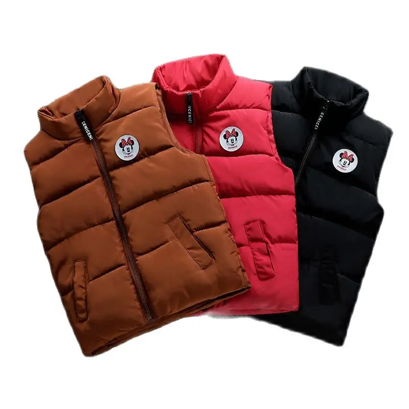 

Winter Polyester Boys And Girls Wear Vests Korean Version Fashion Solid Color Cotton Jackets High Collar Casual Children's Coats
